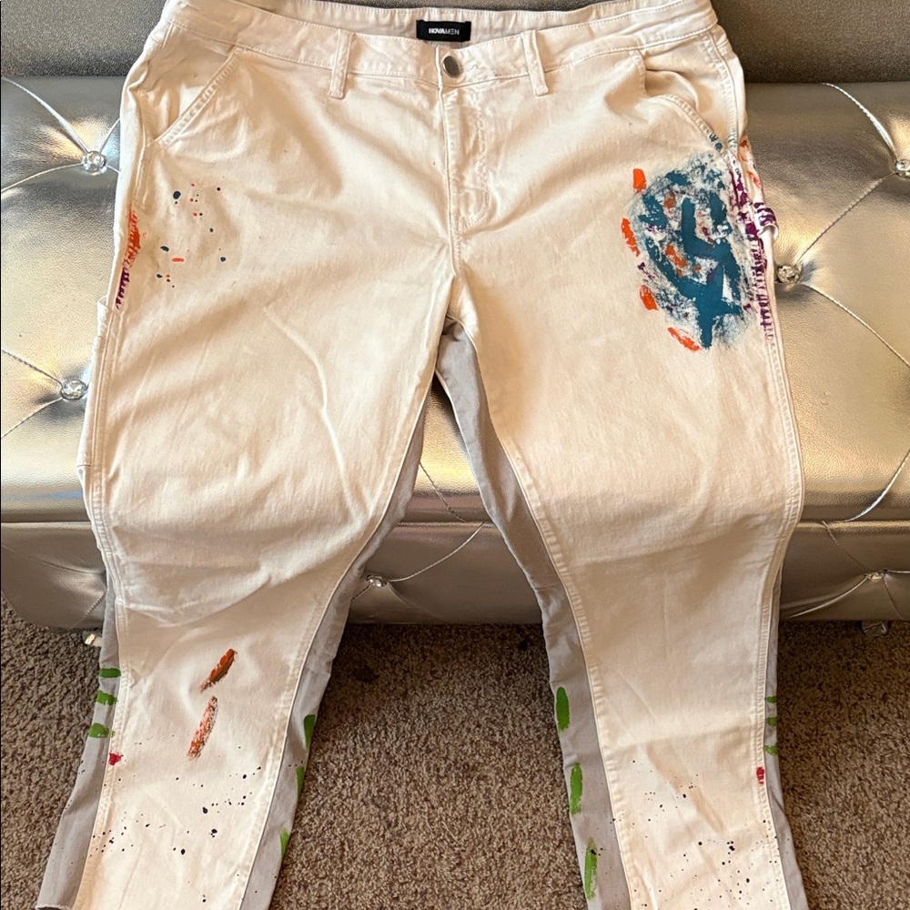 INC International Concepts Cream Artistic Jeans